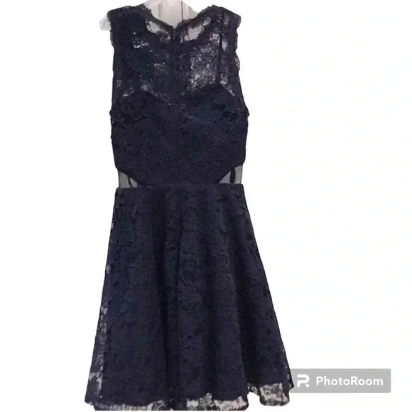 Xscape lace sleeveless mini dress navy black prom graduation wedding  formal - Picture 5 of 11